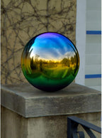 12 inch Diameter Gazing Ball,Rainbow Stainless Steel Polished Reflective Smooth Garden Sphere Globe Mirror,Colorful and Shiny Addition to Any Garden or Home