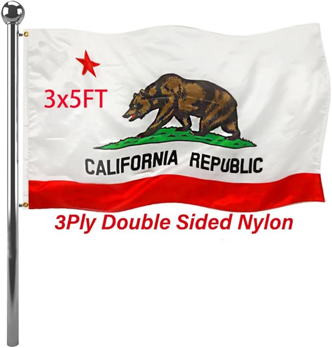 Jayus Double Sided California Ca State Flags 3x5 FT Outdoor - 320D Heavy Duty Nylon Republic of Californian Cali Bear Flag Banner with 2 Grommets