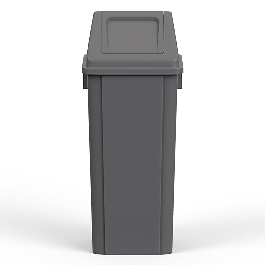 23 Gallon Gray Square Trash Can with Dome Swing Lid – Durable Commercial Plastic Waste Bin for Restaurants, Offices & Public Spaces