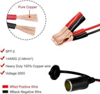 LVYUAN Cigarette Lighter Socket with Battery Alligator Clip, Female Cigarette Lighter Socket to 12V Battery Alligator Clips Charger Extension Cord Automotive Battery Clip-On Extension Cable (12FT)