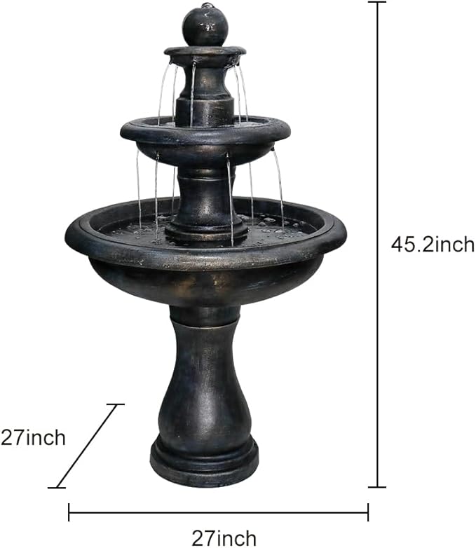 45.2inches High Outdoor Water Fountain, Concrete Outdoor Waterfall Fountain with Pump for Yard Garden Patio Backyard Deck Relaxation Decor - Black