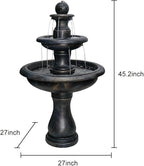 45.2inches High Outdoor Water Fountain, Concrete Outdoor Waterfall Fountain with Pump for Yard Garden Patio Backyard Deck Relaxation Decor - Black