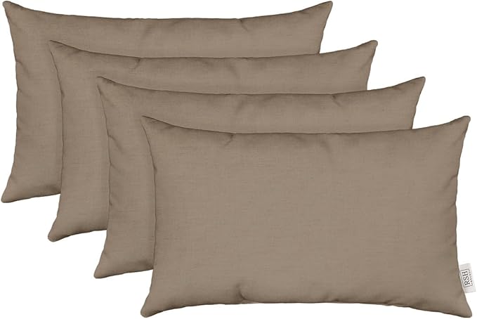 RSH DECOR: Sunbrella Lumbar Throw Pillows Set of 2 | 20" x 12" | Water and Fade-Resistant Performance Fabric | Outdoor Pillow Covers with Down-Alternative Inserts | Canvas Taupe