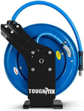 BluShield Tough Tek™ 3/8" x 100′ Aramid-Braided Rubber Pressure Washer Hose Reel | Dual Arm | 4000 PSI | Auto-Retract | 250°F Hot Water | Wall/Trailer Mount | 6′ Lead-In | Pro-Grade