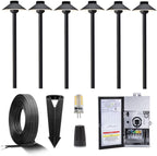 Gardenreet Black Brass Low Voltage Landscape Path Lights(6 Pack) Kit 12V LED with Low Voltage Transformer 150W and Mechanical Timer and 100 Feet Wire and 30Pack Connectors for Outdoor Yard Driveway