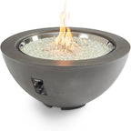 Outdoor GreatRoom Co Propane Fire Pit Table - Cove Gas Fire Pits for Outside Patio - 42 Inch Round Edge Bowl Concrete Firepit Fire Table, Glass Tabletop Cover, Clear Glass Gems, 105,000 BTU - Mist