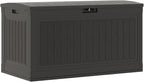 Suncast 80-Gal. Waterproof Resin Large Outdoor Patio Deck Box with Pad-Lockable Lid, Modern Outdoor Patio Bench/Storage Box for Cushions, Garden Tools, and More, Iron Ore