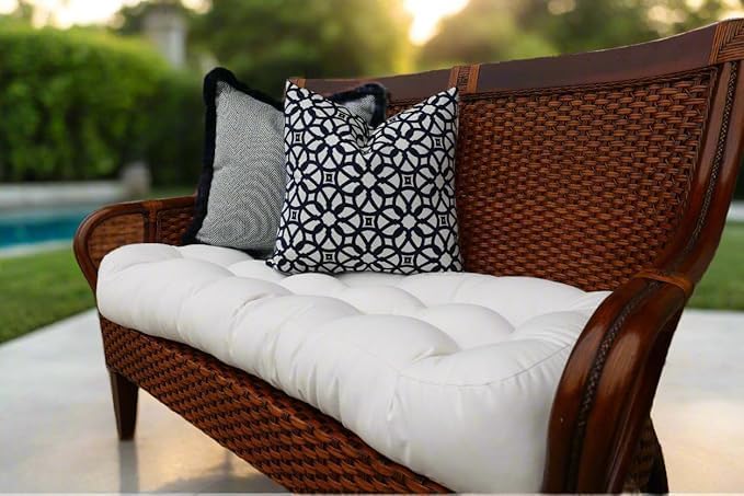 RSH DECOR: Sunbrella Tufted Wicker Loveseat Cushion | 41” x 19" | Water and Fade-Resistant Performance Fabric | Outdoor Settee Cushion for Patio Furniture | Canvas Aruba