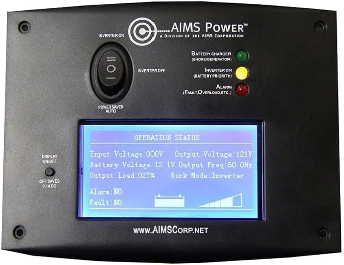 AIMS Power 2000 Watt / 6000 Watt Peak Pure Sine Inverter Charger 12 Volt DC to 120 Volt AC with LCD Remote