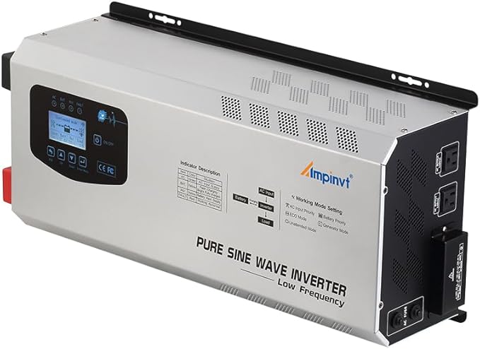 Ampinvt 6000W Peak 18000watts Pure Sine Wave Power Inverter 48V DC to 120/240 VAC Split Phase with Battery AC Charger,Off Grid Low Frequency Solar Inverter