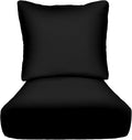 RSH DECOR Deep Seating Cushion with Pillow Back | 23” x 25” x 5" Seat | Water and Fade-Resistant Spun Fabric | Made in USA | Outdoor Chair Cushion Set for Patio Furniture (Black)