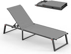 Aluminum Chaise Lounge Chair Outdoor, Foldable & Assembly Free Patio Pool Lounge Chairs 5-Position Recliner for Outside Poolside, Fully Grounded Legs Sun Lounger for Beach, Yard, Dark Gray