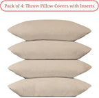 Covers & All Premium Square Throw Pillow Inserts with Covers Set of 4, 12 x 20 Inches Beige, Decorative Cushions for Couch Sofa Home Decor Office Travel UV Resistant Waterproof Soft Cushions Pillows