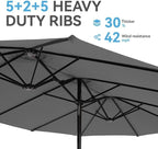 GREEN PARTY 15 ft Rectangle Patio Umbrella with Base Included, Double-Sided Table Umbrella with Crank, Large Outdoor Umbrellas for Patio Poolside Garden Backyard, Smoky Gray