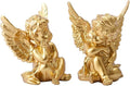YUEOECOR 2PCS Cherubs Angels Resin Garden Statue Figurine, Adorable Angel Sculpture Memorial Statue Indoor Outdoor Home Garden Decoration (B 2PCS Gold)
