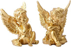 YUEOECOR 2PCS Cherubs Angels Resin Garden Statue Figurine, Adorable Angel Sculpture Memorial Statue Indoor Outdoor Home Garden Decoration (B 2PCS Gold)