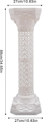 Roman Column Pedestal, Plastic White Columns for Weddings Indoor/Outdoor Roman Pillar Stand for Table Sculptures, Vase, Garden Decor (2PCS, 10.6 x 34.6 Inch Fretwork)