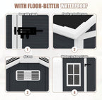8x7 FT Resin Outdoor Storage Shed with Floor and Window, Outside Waterproof Plastic Garden Sheds w/Lockable Door & Vents, All-Weather Tool House for Patio, Backyard, Lawn, Dark Gray