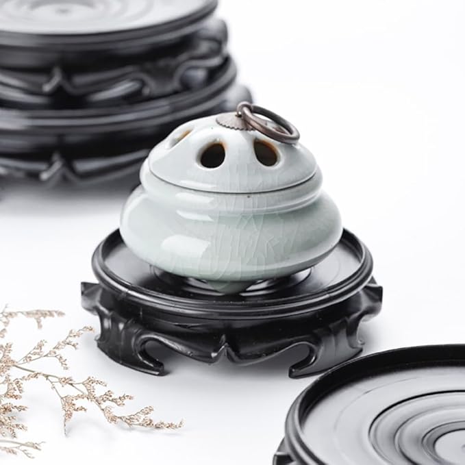 GOLDY&WENDY Black Round Imitation Wood Resin Base for Vase Lamp Teapot, Handmade Waterproof Stable Home Decoration Display Stand Pedestal