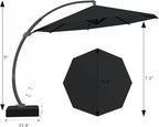 7-Piece Patio Dining Set with 11 FT Curvy Cantilever Umbrella, HDPE Tabletop & Aluminum Frame All-Weather Outdoor Furniture for Garden, Backyard, Poolside, Black