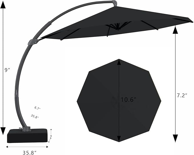 7-Piece Patio Dining Set with 11 FT Curvy Cantilever Umbrella, HDPE Tabletop & Aluminum Frame All-Weather Outdoor Furniture for Garden, Backyard, Poolside, Navy