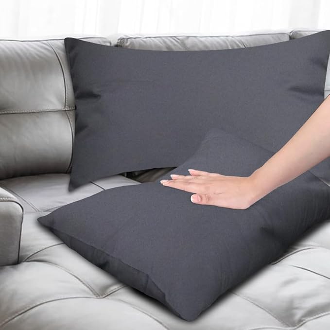 Covers & All Premium Square Throw Pillow Inserts with Covers Set of 4, 20 x 26 Inches Charcoal Gray, Decorative Cushions for Couch Sofa Home Decor Office Travel UV Resistant Waterproof Soft Cushions