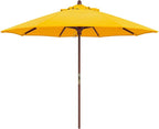 California Umbrella 9' Premium Commercial Hardwood Patio Umbrella, Manual Lift With Sunbrella Sunflower Yellow Fabric