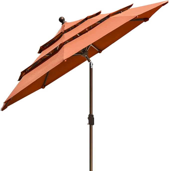 EliteShade USA 9Ft 3 Tiers Market Umbrella Patio Umbrella Outdoor Table Umbrella with Ventilation and 5 Years Non-Fading Top,Rust