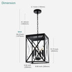 Black Outdoor Pendant Light 4 Lights Outside Pendant Hanging Light Fixture Ceiling Mount with Clear Glass Industrial Hanging Chandelier Latern for Porch,Entryway,Doorway,Farmhouse
