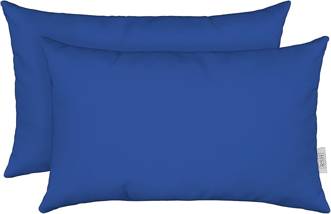 RSH DECOR: Lumbar Throw Pillows Set of 2 | 20” x 12" | All-Weather Spun Fabric | Water and Fade-Resistant | Outdoor Support Pillows for Patio Furniture | Veranda Blue