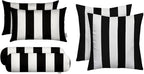 RSH DECOR: 6-Pack Pillow Set, All-Weather Water & Fade-Resistant Fabric, 17" Square, 20"x12" Lumbar 20"x6" Neck Roll Pillows, Outdoor Pillows for Patio Furniture, Black & White Stripe - Made in USA