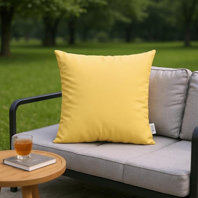 RSH DECOR: Sunbrella Lumbar & Square Pillows Set of 4 | 20" x 12" & 17" x 17" | Water and Fade-Resistant Performance Fabric | Outdoor Throw Pillows for Patio Furniture | Canvas Buttercup Yellow