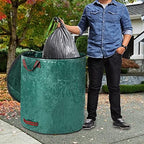 4 Pack 72 Gallons Reusable Yard Waste Bags with Lid Extra Large Lawn Leaf Bags Heavy Duty with 4 Handles Garden Waste Bags Container for Clean Up Outdoor Debris Leaves Grass Clippings