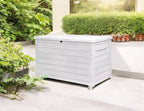 230 Gallon Deck Storage Box Outdoor Patio Container – Weather-Resistant, Lockable Outdoor Storage Solution for Patio, Garden, and Poolside (White)