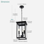 3 Lights Indoor Pendant Light Black Outdoor Chandelier Exterior Hanging Fixture Ceiling Mount with Clear Glass Shade Hanging Lantern Light Adjustable Pendant Light for Outdoor Hallway