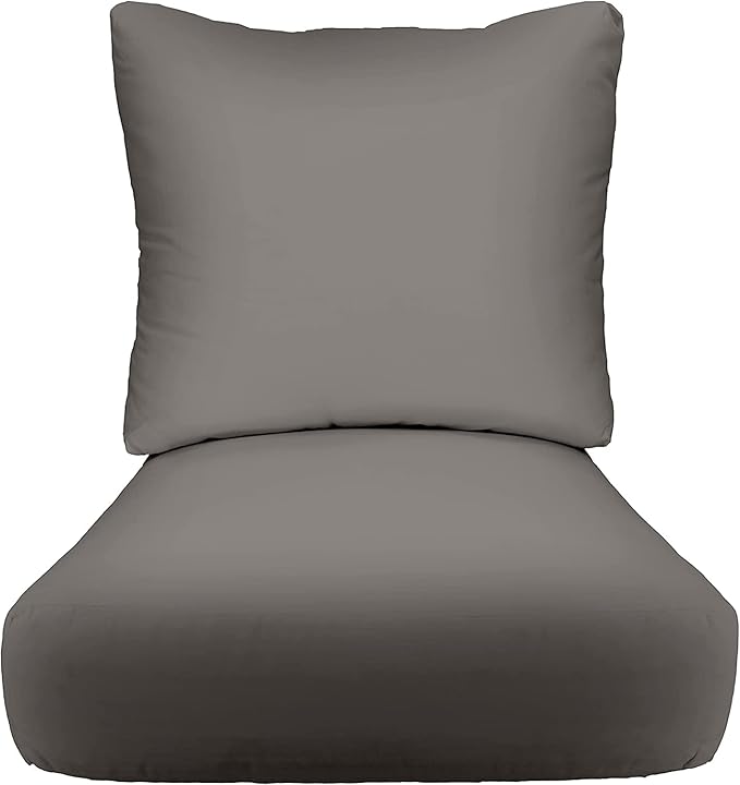 RSH DECOR Deep Seating Cushion with Pillow Back | 22” x 25” x 5" Seat | Water and Fade-Resistant Spun Fabric | Made in USA | Outdoor Chair Cushion Set for Patio Furniture (Charcoal Grey)