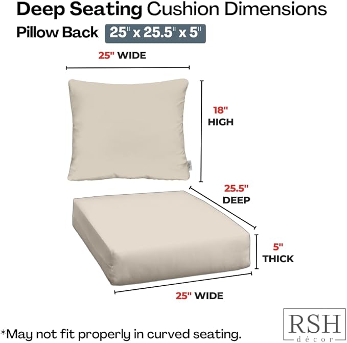 RSH DECOR Deep Seating Cushion with Pillow Back | 25” x 25.5” Seat | Water and Fade-Resistant Spun Fabric | Outdoor Chair Cushion Set for Patio Furniture | Swaying Palm Aloe