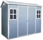 8x4 FT Resin Outdoor Storage Shed with Floor and 2 Windows, Outside Plastic Sheds Storage Clearance w/Lockable Door, Backyard Garden Tool House for Patio, Yard, Lawn, Bike, Gray