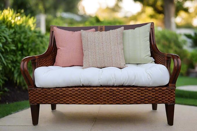 RSH DECOR: Sunbrella Tufted Wicker Loveseat Cushion | 41” x 19" | Water and Fade-Resistant Performance Fabric | Outdoor Settee Cushion for Patio Furniture | Canvas Tuscan