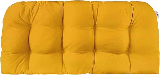 RSH DECOR: Sunbrella Tufted Wicker Loveseat Cushion | 41” x 19" | Water and Fade-Resistant Performance Fabric | Outdoor Settee Cushion for Patio Furniture | Canvas Sunflower Yellow