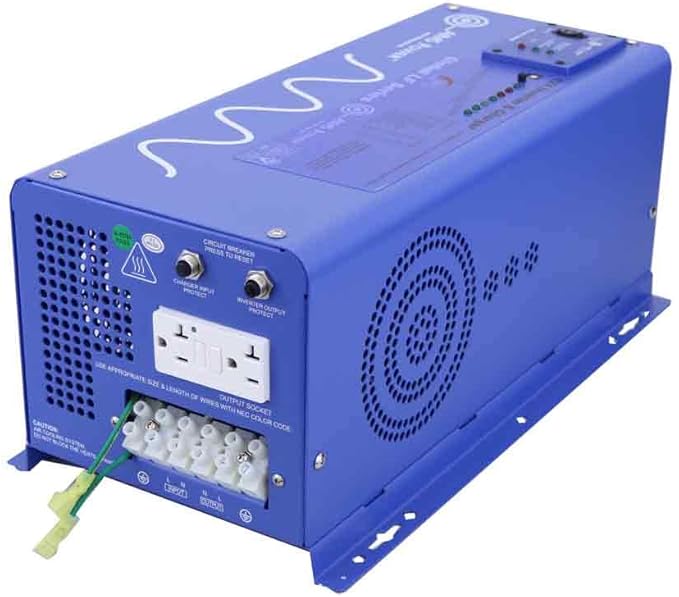 AIMS Power 2000 Watt 12 VDC Pure Sine Inverter Charger 120 VAC Output 70A Charger 30A Transfer Switch PICOGLF20W12V120VR