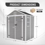 6x5 FT Outdoor Resin Storage Shed with Floor and Window, Outside Waterproof Plastic Garden Sheds w/Lockable Door & Vents, All-Weather Tool House for Patio, Backyard, Lawn, Grey