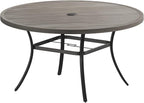 VICLLAX Outdoor Patio Round Dining Table, 53"x 53" Metal Slatted Round Tabletop with Adjustable Umbrella Hole for Deck Lawn Garden Backyard, Antique Grey