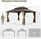 Domi 12'x14' Hardtop Gazebo Canopy Metal,Outdoor Metal Gazebo with Galvanized Steel Double Roof,Curtain and Netting,Permanent Gazebo Pavilion for Patio Deck,Backyard