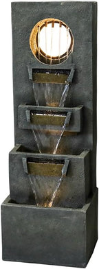 watnature 39.3”H Modern Outdoor Waterfall Fountain - Tall Indoor Relaxing Floor Fountain Outdoor with Light&Pump, Contemporary 4-Tier Outdoor Fountains and Indoor Waterfalls for House, Office, Garden
