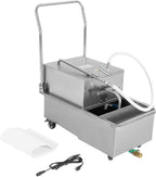 Mobile Fryer Filter Machine, 550W 110V 55L/14.53 Gal Commercial Oil Filler Cart Truck Separator Stainless Steel Cooking Oil Filtration System with 32L/8.45/Gal/min Pump for Supermarket Restaurant