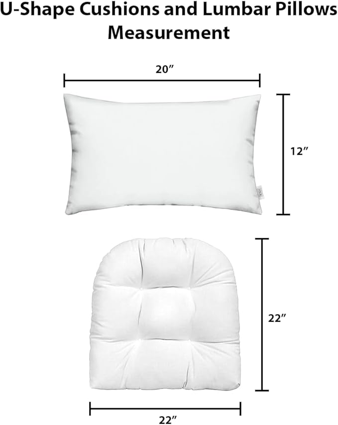 RSH DECOR: Tufted U-Shapes & Lumbars 2 of Each | 22" x 22” & 20" x 12" | Water-Resistant Spun Fabric | Outdoor Wicker Cushions & Support Pillows for Patio Furniture | Gray/Grey