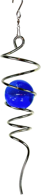 FONMY Gazing Ball Spiral Tail -Decorative Wind Spinner 11" inch Tail and 2" inch Blue Glass Orb. Indoor Outdoor Garden Decoration -13 inch Height