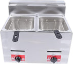 Gas Fryer, 2 * 5.3QT Commercial Large Propane Fryer Table Top Gas Fryer with 2 Baskets & 2 Lids, Stainless Steel Deep Double Cylinder Gas Fryer, Countertop Propane Fryers for Home Kitchen