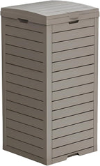 31 Gallon Double-Lid Outdoor Trash Can with Leak-Proof Slide Tray, Weatherproof Resin Waste Bin for Patio, Garden, Indoor and Backyard, Light Brown